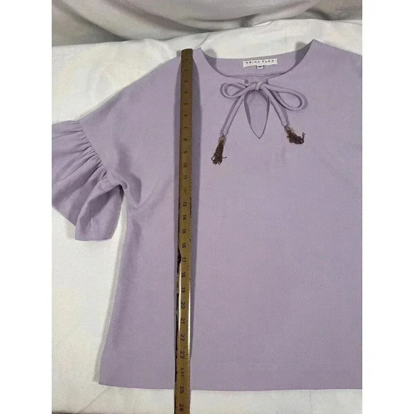 Trina Turk Women's Purple Split Neck Bay Point Ruffle-Cuff Crepe Top Size M - Picture 5 of 6